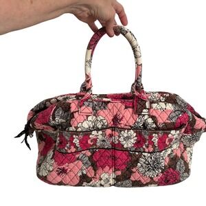 Vera Bradley Large Duffel Bag Mocha Rouge Pink Floral Quilted Travel Luggage